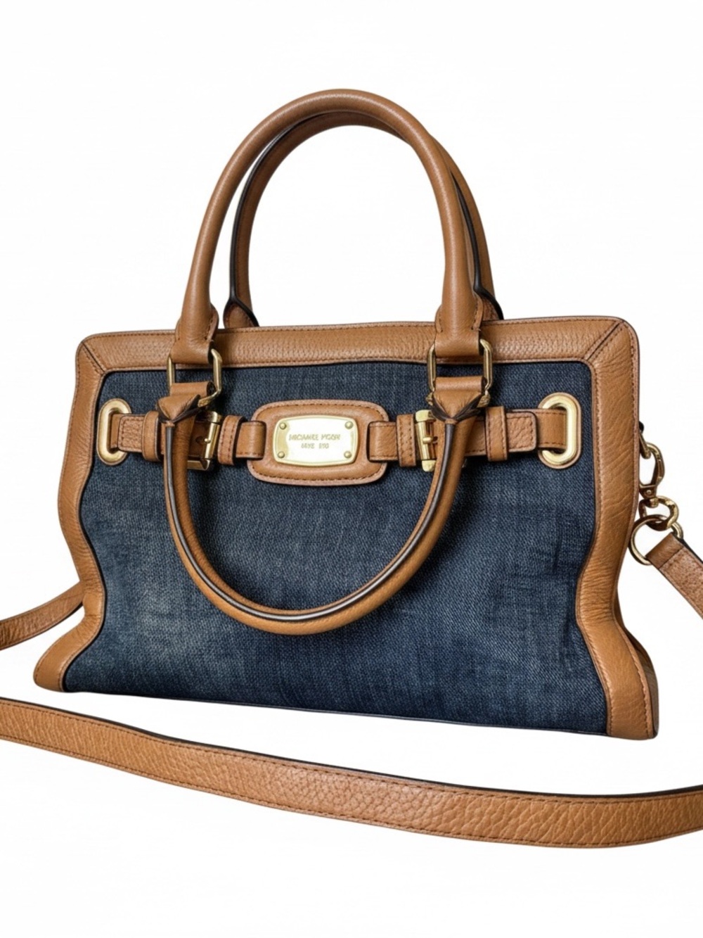 Michael Kors denim Hamilton Frame Out Denim bag leather trim